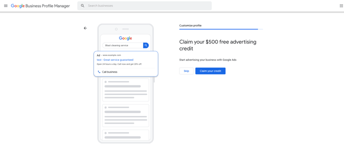 google business profile claim 500 credit